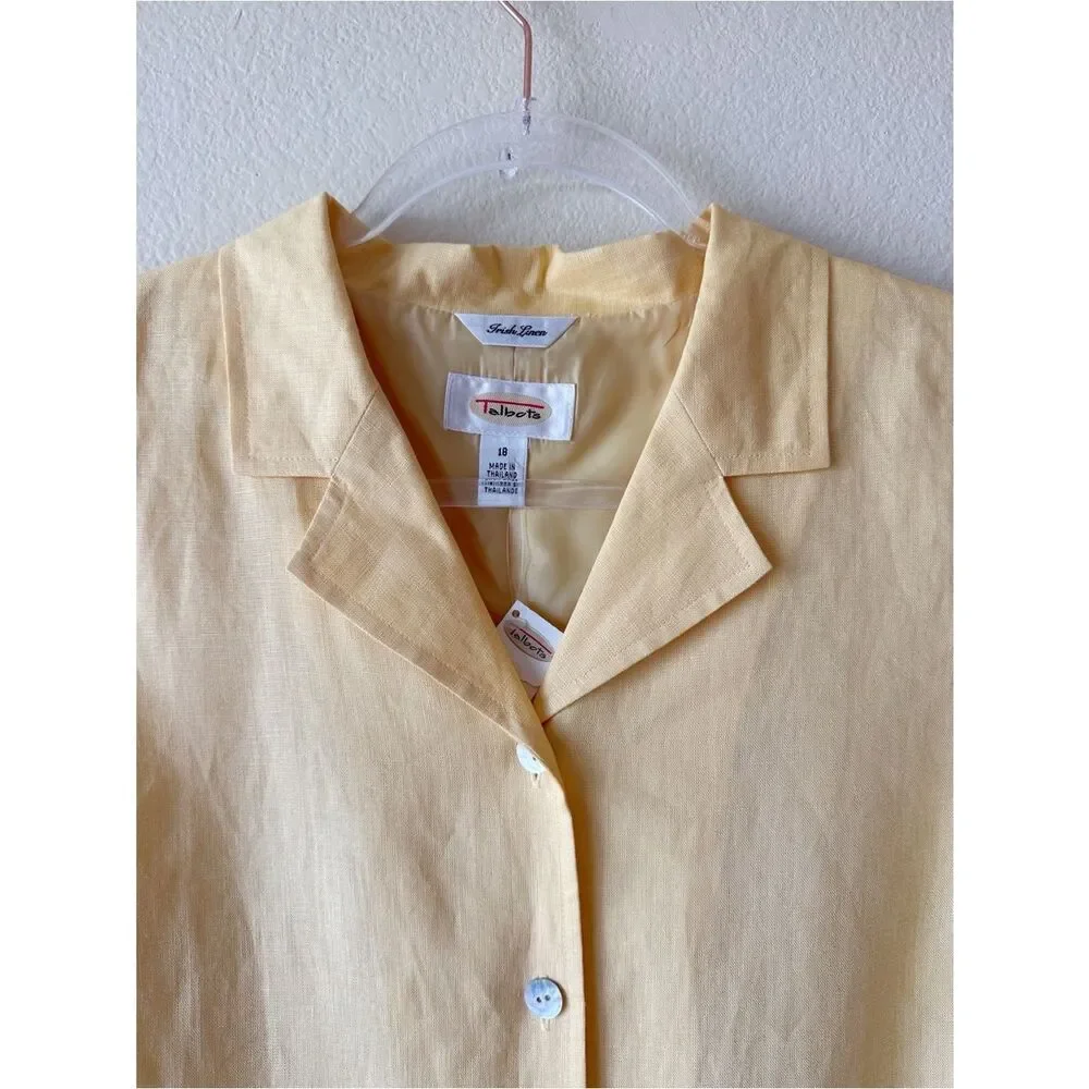 Talbots Yellow Irish Linen Shift Dress Sleeveless Button Front Midi Size 18 NWT - Picture 4 of 9